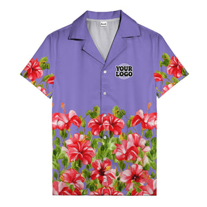 watercolor hibiscus & leaf aloha hawaiian shirt for men