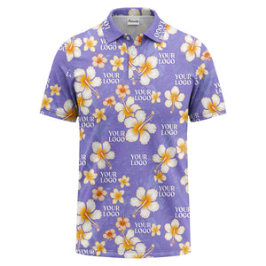 watercolor hibiscus & plumeria black aloha polo shirt for men