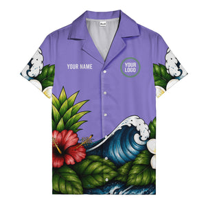 watercolor ocean waves hibiscus blooms palm leaf hawaiian shirt for men
