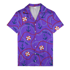 anchors lifebuoys chain link pattern nautical hawaiian shirt