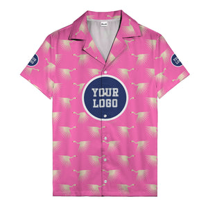 art deco crane silhouette logo beige navy hawaiian shirt