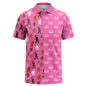 bigfoot golfers silhouette club pattern black polo shirt for men
