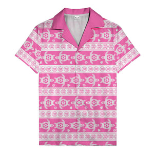 black sea turtles & white floral repeat hawaiian shirt for men