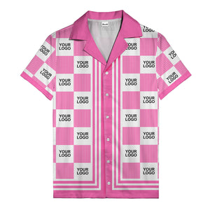 black white checkerboard barcode logo customizable hawaiian shirt