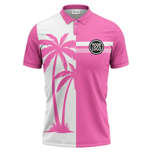 black white palm trees & stripes modern hawaiian polo shirt