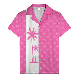 black white vertical palm trees & custom logo repeat hawaiian shirt