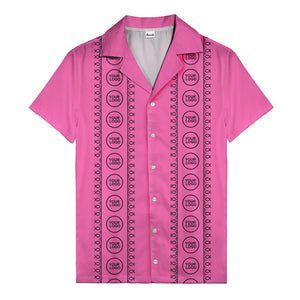 circular logo & fish symbols black hawaiian shirt for men