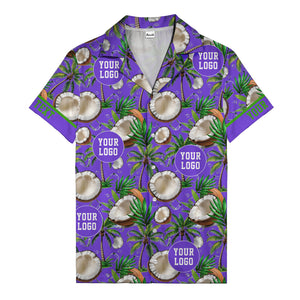 coconut palms & ice cubes on black beach photo hawaiian shirt for men