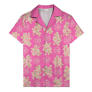 cream floral bouquets & gold circular logos watercolor hawaiian shirt