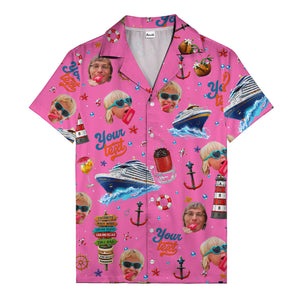 cruise ship faces & cocktail signs cartoon hawaiian shirt