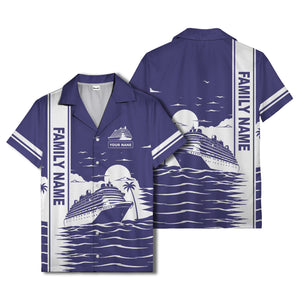 cruise ship silhouette sunset palm trees hawaiian shirt