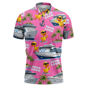 cruise ship & sunglasses ducks cartoon islands polo shirt for men