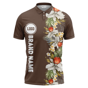 custom color tropical floral polo shirt | orchid & plumeria exotic all-over print