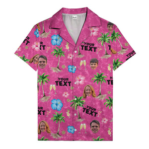 custom faces palm trees hibiscus watercolor hawaiian shirt for men
