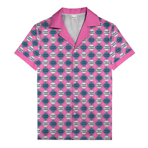 custom logo diamond grid pattern hawaiian shirt for men