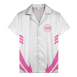 custom logo geometric stripes hawaiian shirt men's aloha button down