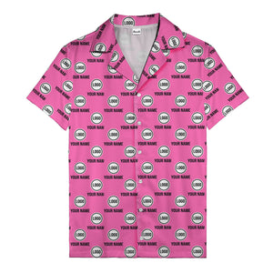 custom logo & name repeat pattern black hawaiian shirt for men