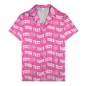 custom logo & repeat text black hawaiian shirt for men