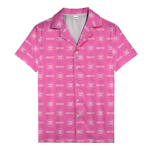 custom logo & text repeat pattern black hawaiian shirt for men