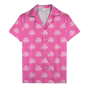 custom logo text repeat pattern black hawaiian shirt for men