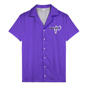 custom logo typography on solid black minimalist modern hawaiian shirt