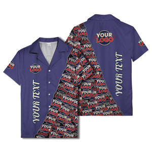 custom logo & vertical text repeat pattern hawaiian shirt