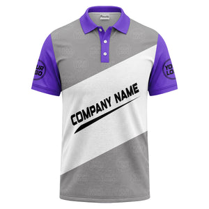diagonal stripe monogram logo gray white black corporate polo shirt