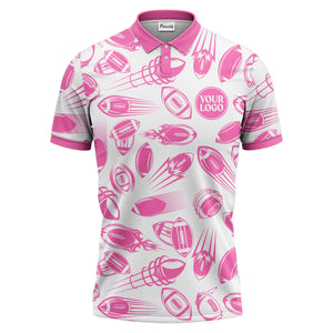 dynamic footballs & speed lines graphic black white sports polo shirt