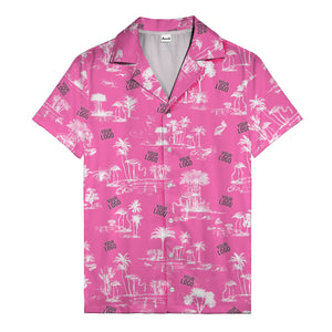 flamingo oasis black palm trees repeat pattern hawaiian shirt for men