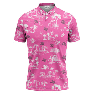 flamingo oasis palm trees sketch pattern black white polo shirt for men