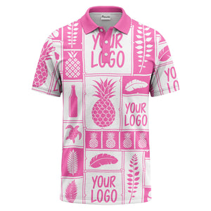 graphic pineapple & palm leaf repeat polo shirt for men