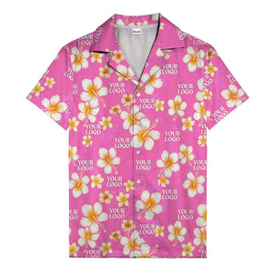 hibiscus & plumeria photoreal hawaiian shirt with customizable logo