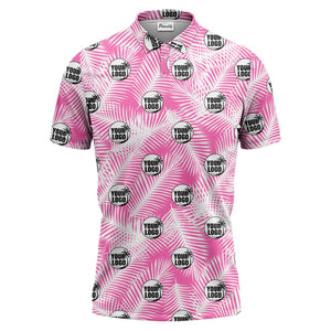 illustrated palm leaf logo repeating tropical polo shirt for men