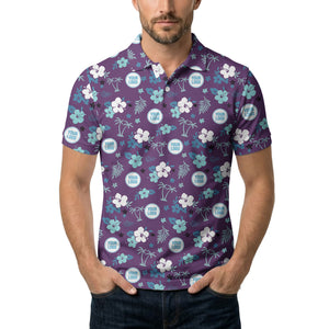 Illustrated Tropical Palm & Hib Floral Polo Shirt For Summer Vacations