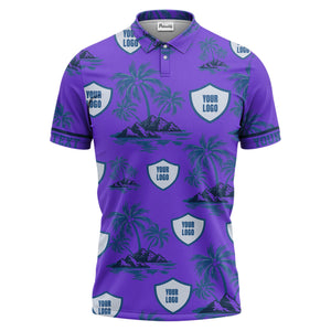 island oasis palm trees & shield logos navy blue tropical polo shirt