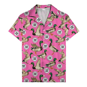 mallard ducks in flight hawaiian shirt with custom logo repeat pattern men's