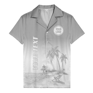 monochrome island scene palm trees & beach chair hawaiian shirt