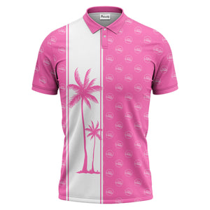 monochrome palm tree silhouette & logo repeat polo shirt