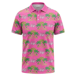 palm trees island scene repeat graphic polo shirt for men