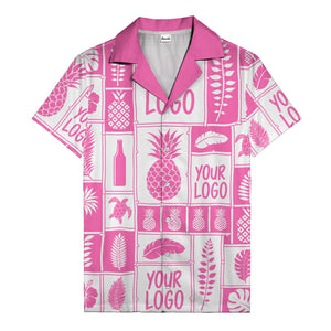 pineapple palm leaf sea turtle grid hawaiian shirt for men