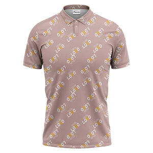 repeating gold logo hawaiian polo shirt with custom text overlay