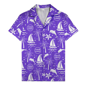 sailboats dolphins palm trees starfish repeat pattern black white hawaiian shirt