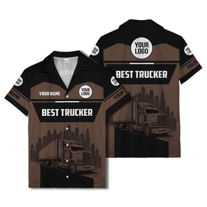 semi-truck cityscape hawaiian shirt for road-warrior professionals