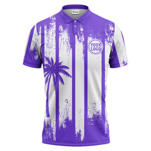 vertical striped palm trees grunge texture polo shirt for men