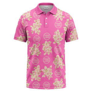 watercolor cherry blossom custom logo repeat polo shirt in black