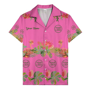 watercolor flamingo palm tropical flowers black hawaiian shirt