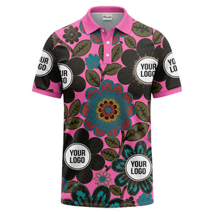 watercolor floral burst and olive leaves polo shirt for men