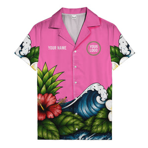 watercolor ocean waves hibiscus blooms palm leaf hawaiian shirt for men