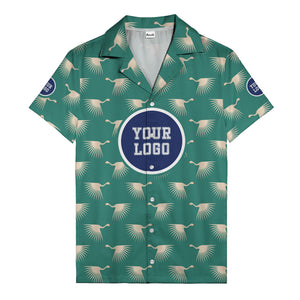 art deco crane silhouette logo beige navy hawaiian shirt