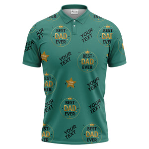best dad ever crown & stars repeat pattern black gold polo shirt